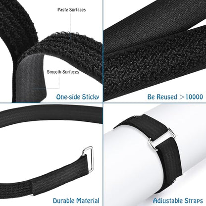 Nettbe 1"x19.7ft Hook and Loop Straps with 30 Buckles Adjustable Cut-to-Length Cable Ties - Reusable Nylon Fastening Tape Cable Straps for Storage or Organization (1in x 19.7ft) - size: 1in x 19.7ft