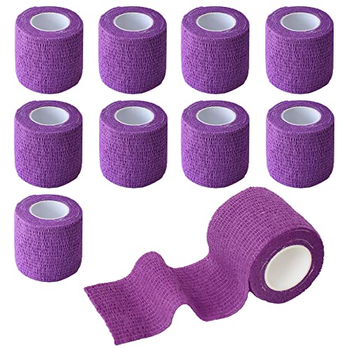 2 Inches Self Adhesive Bandage Wrap Cohesive Wrap, 9 Pack, Purple | Self Stick Wrap for Ankle, Wrist, Finger, Sports, Breathable Cohesive Vet Tape for Pets - color: Purple, size: 2 Inch