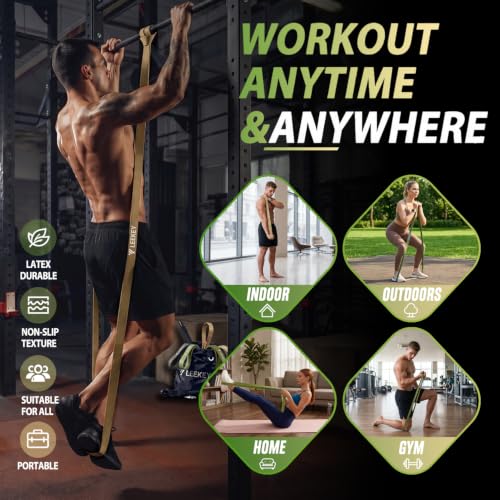 LEEKEY Pull Up Assistance Bands,5-125LB Resistance Bands with Grip、Door Anchor、Gym Bag - Exercise Bands for Full-Body Training, Fitness, Physical Therapy -USA Original Patent - style: 5-125LBS GREEN