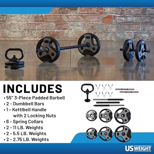 US Weight Weight Set for Home Gym - Barbell, Curl Bar or Multi-Use Options - Various Weight Options - size: 43LB, style: Multi-Use