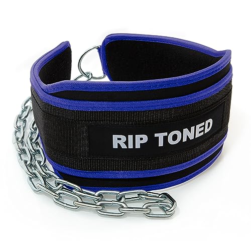 Rip Toned Dip Belt – Weight Lifting Belt with 36" Steel Chain for Dips, Chin Ups & Pullups Heavy Duty | Comfortable Fit | Supports Progressive Overload for Strength & Muscle Gains - color: Blue