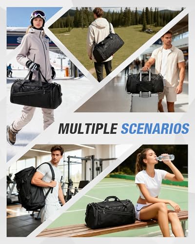 Gym Duffel Bag with Shoe Compartment for Women Men, Convertible 3 in 1 Duffle Bag Backpack Travel Weekender Overnight Carry on Bag with Trolley Sleeve