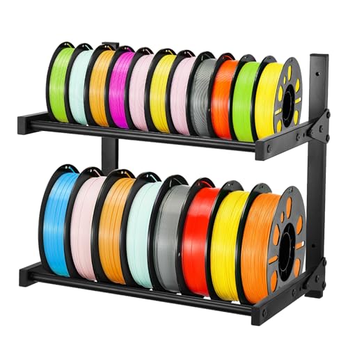 VEVOR Wall Mount Printer Filament Storage Rack, 2-Tier Wall Bracket Storage Shelf, Rolling Filament Spool Holders Racks with Wheels, Filaments Organzied for 3D Printing Studio, Workshop (Shelf Only) - size: 2-Tier
