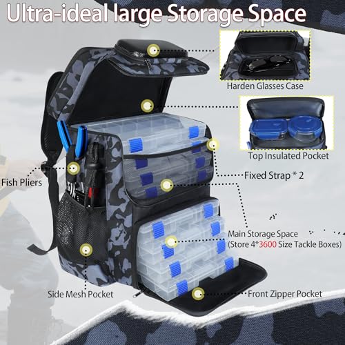 Fishing Backpack with Rod Holder, Large 50L Tackle Bag Water Resistant Tackle Backpack Heavy Duty Fishing Bag Gift for Men Woman - color: A: Camo