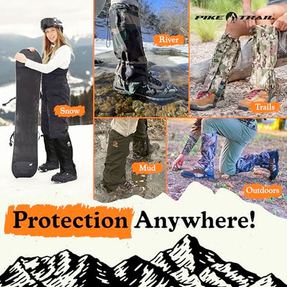 Pike Trail Adjustable Leg Gaiters - Lightweight, Waterproof - Leg Guards for Men & Women - Hiking Essentials Ideal for Hunting, Trekking & Fishing - 1 Pair - color: Black