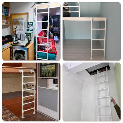 Floor-Standing Metal Ladder for Bunk Bed, Industrial Iron Pipe Attic Loft Ladder with Kit, Non Slip Emergency Egress Ladder Loads 330lbs, for Dorm,Library,Deck,RV(195cm/7 - size: 195cm/77in