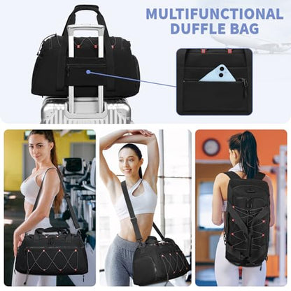 Gym Backpack for Women - 40L Duffel Bag with Shoe Compartment, Travel Weekender, Personal Item, Workout Tote Black