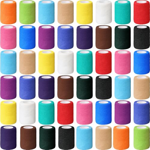 Treela 64 Pack 3" x 5 Yards Self Adhesive Cohesive Bandage Wraps, Elastic Breathable Athletic Tape, Flexible Self Adherent Bandage Rolls for Wrist, Ankle, Fingers, Sports & Pets (Multicolor) - color: Multi Color, size: 3 Inch X 5 Yard