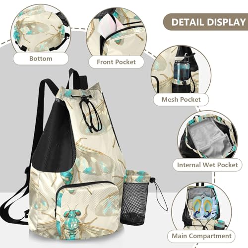 GuoChe Drawstring Backpacks Gym Swim Bag With Inside Pockets Pull String Bag Waterproof Blue Cicada - color: Blue Cicada