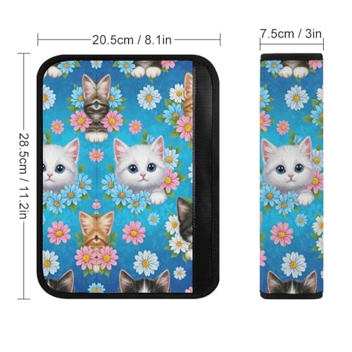2PCS Breathable Seat Belt Cover for Adults and Children, Most Cars, Animal Blue Flower Cute Kitten Cats Shoulder Harness Cover, Shock Absorption - color: Pattern 322