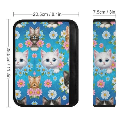 2PCS Breathable Seat Belt Cover for Adults and Children, Most Cars, Animal Blue Flower Cute Kitten Cats Shoulder Harness Cover, Shock Absorption - color: Pattern 322