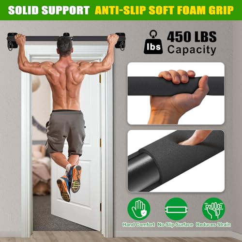 SELEWARE Heavy Duty Wall Mount Pull Up Bar, Joist Mount Chin Up Bar for Doorway, Sturdy Steel Construction, w/Resistance Band Hooks, Fits 32"/36" Wall Studs for Home Gym Strength Training - size: A: 32" x 1.6" Dia Grip