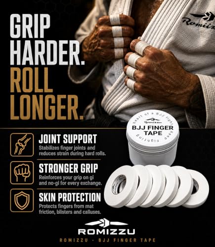 BJJ Finger Tape with Metal Storage Tin – 6 Rolls 26ft x 0.3in | Jiu Jitsu Grappling Tape | Strong Finger Support | Breathable Cotton | Residue-Free | MMA Wrestling Rock Climbing - color: White