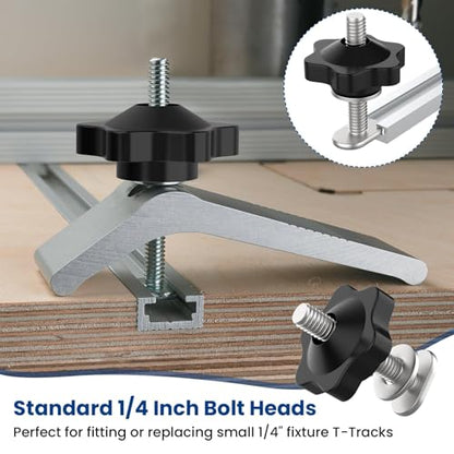 10 Sets of 1/4"-20 T Track Knob Kit, Star Knobs Kit Include 1/4-20 Threaded Bolts with Washers and Star Knobs, T Track Accessories for Woodworking Jigs and Fixtures - size: 1/4"-20 inch 10 Sets, 1-1/2" Length