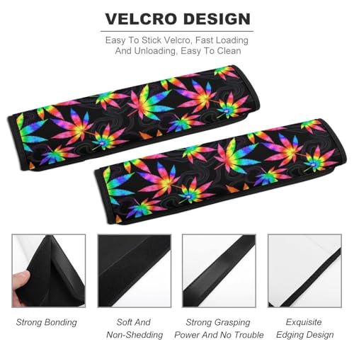 2PCS Tie Dye Weedleaf Leaves Car Seat Straps Shoulder Pads Universal Soft and Comfortable Seat Belt Covers Cushion for Child, All Vehicles, Shock Absorption - color: Pattern 655