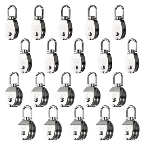 20 Pack M20 Pulley Block, 10 Pcs Single Pulley & 10 Pcs Double Pulley | 304 Stainless Steel Wire Rope Lifting Swivel Hook - style: 10 Pack Single & 10 Pack Double