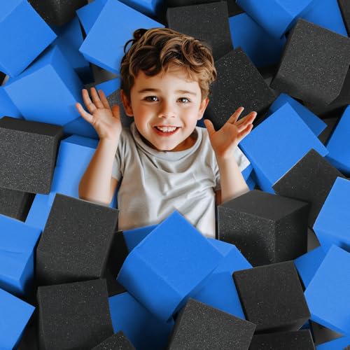 Foam Pit Cubes, 24 PCS 5 Inches Gymnastics Foam Blocks Trampoline Blocks, Multi-Sport Protective Padding for Gymnastics, Trampoline, Parkour, Skate Parks & BMX - Black & Dark Blue - color: Black & Dark Blue, size: 24-PACK