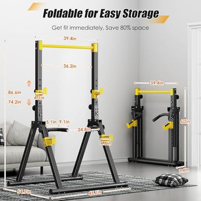 SogesPower Foldable Pull Up Bar Station,Triangular Power Tower Dip Stand | Adjustable Heights & Handles Pull Up Dip Station for Pull-ups, Dips, Knee Raises,Space-saving for Small Space - color: Yellow