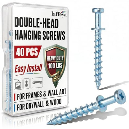 Double Headed Bear Claw Screw Picture Hanger Wall Mounting Hardware | 40 Pack silver keyhole mounting screws, Multi purpose screw hook for D-Rings, Wire, Sawtooths & Keyholes - style: Silver