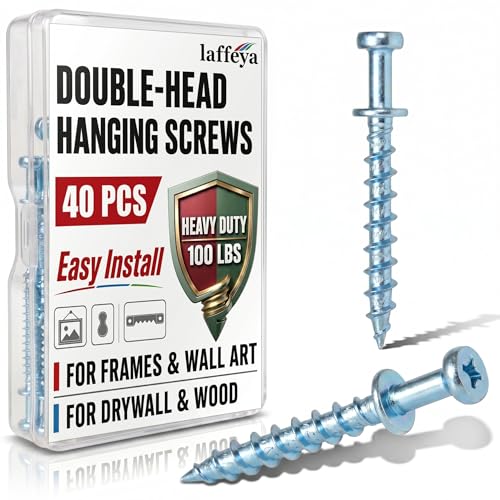 Double Headed Bear Claw Screw Picture Hanger Wall Mounting Hardware | 40 Pack silver keyhole mounting screws, Multi purpose screw hook for D-Rings, Wire, Sawtooths & Keyholes - style: Silver