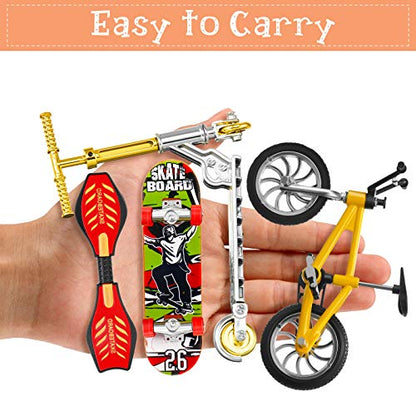 Skylety 31 Pieces Mini Finger Toys Set for Boy Girl Includes 6 Finger Skateboards, 4 Bikes, 2 Mini Scooters 4 Swing Board 8 Matched Wheels 7 Tool Accessories Educational Toy Party Favor(Cool) - style: Cool