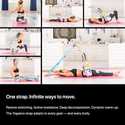 YogaEVO Elastic Stretching Strap with Loops for Physical Therapy | 2-in-1 Yoga Strap & Resistance Band — Flexibility & Back Recovery - color: Blue
