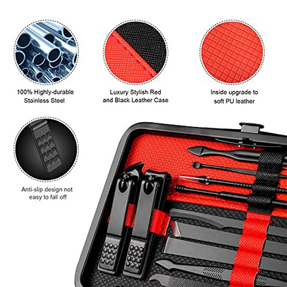 Manicure Set Professional Nail Clippers Kit Pedicure Care Tools- Stainless Steel Women Grooming Kit 18Pcs for Travel or Home (Red) - color: Red