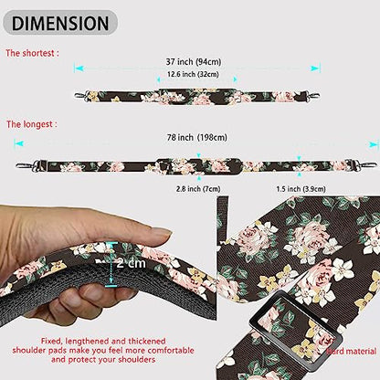 ZINZ Shoulder Strap 78" Universal Handbag Strap with Ultra-thick Fixed Padded and Dual Balanced Adjustable Buckles Shoulder Crossbody Strap for Briefcase Messenger Bag Laptop bag Luggage，Black rose - color: Black Rose