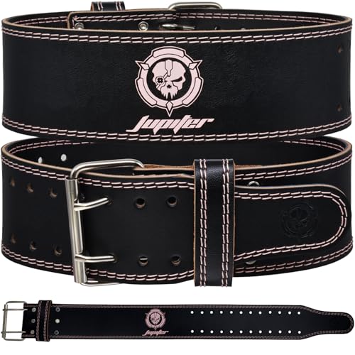 Weight lifting Belt (6mm Thick) - Genuine leather, offering back support. Double-pronged buckle, ideal for weightlifting, powerlifting, squats and deadlifts - color: Pink, size: Medium