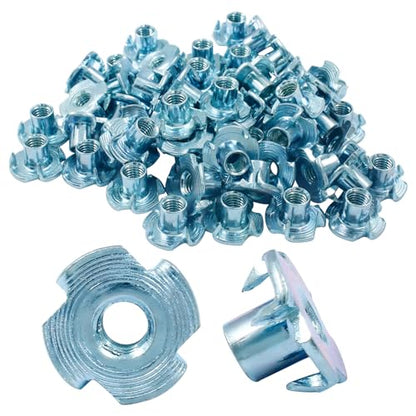 Hitefu M5 X 8mm T-Nut, 4 Pronged, Zinc Plated, 60Pcs | Tee Nuts Threaded Insert, For Table Legs, Rock Climbing Wall, Woodwork Holds, Wood Cabinetry - size: M5-8 (60Pack)