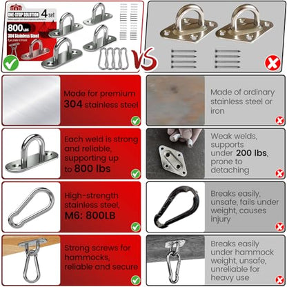sprookber 304 Stainless Steel Pad Eye Snap Hooks, M6 Heavy Duty Ceiling Hooks, 800 lb Capacity Hammock Swing Hanging kit, Plant Hangers, Marine Hardware Staple Hook Loop with Screws, Set of 8 - size: 2.3 inch, style: Oval