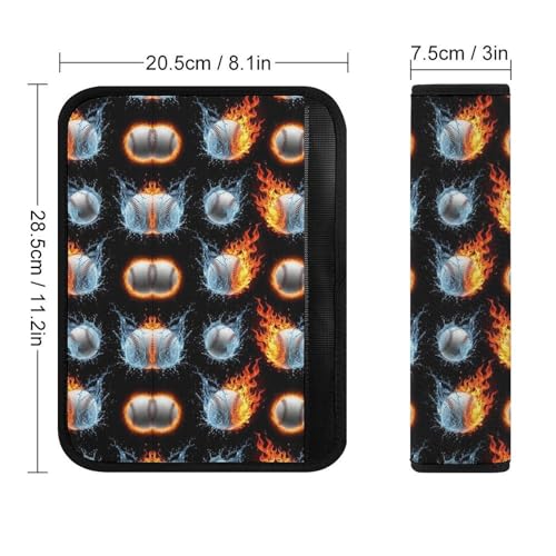 2 Pack Fire Water Baseball Car Seat Straps Shoulder Pads Soft Padded Seat Belt Cushion for Kids, All Vehicles, Pressure Relief - color: Pattern 269
