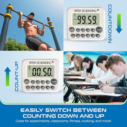 Sper Scientific Digital Count Up/Down Timer with Audible & Visual Alarm 810003 – Timer with Large Display, Loud Alarm & Up to 99 Minute Countdown - for Labs, Cooking, Workouts, Classroom & more - 4 pc - size: 4 Pack