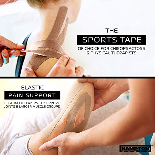 Hampton Adams | As Seen on Shark Tank | Elastic Kinesiology Tape (Bulk Roll) | 135ft Uncut | Supports & Protects Muscle Wrist Knee Shoulder Back Plantar Fasciitis | Waterproof Hypoallergenic (Beige) - color: Beige, size: 2in x 135ft (1 Roll)
