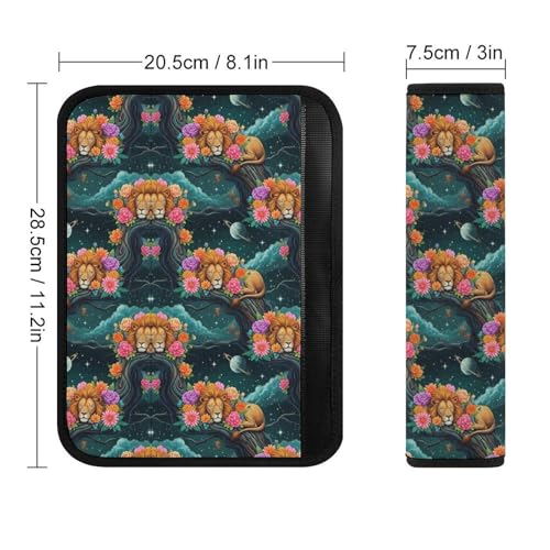 2PCS Lion Sleeping in Floral Night Sky Dark Seat Belt Cover Breathable Automotive Seat Belt Protector for Adult Use, Most Cars, Pressure Relief - color: Pattern 572