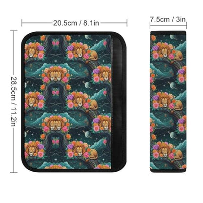2PCS Lion Sleeping in Floral Night Sky Dark Seat Belt Cover Breathable Automotive Seat Belt Protector for Adult Use, Most Cars, Pressure Relief - color: Pattern 572