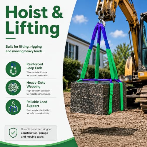 2" x 5' Lifting Slings Straps Polyester Heavy Duty Web Slings 4400 Lbs Vertical, 3520 Lbs Choker, 8800 Lbs Basket (Green/Purple) - size: 2 Inch x 5 Feet