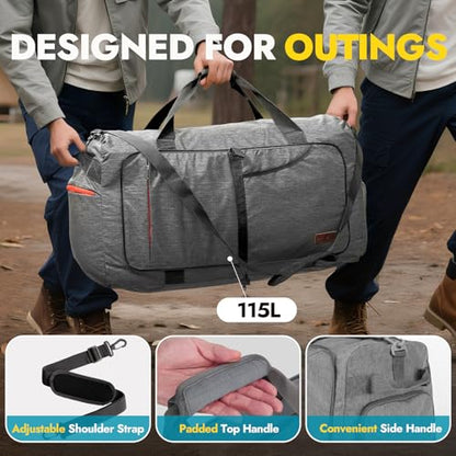Canway 85L Travel Duffel Bag, Foldable Weekender Bag with Shoes Compartment for Men Women Water-proof & Tear Resistant - color: Textured Grey, size: 85L