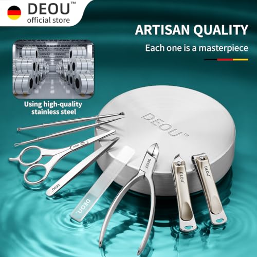 DEOU Premium Manicure Set 8 in 1, 420J2 Stainless Steel Pedicure Kit with Luxury Leather Case, Professional Grooming Tools for Travel & Home, Gifts for Men & Women - color: Gray