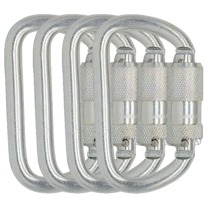Heavy Duty Carabiner 30KN(6500LBS) Auto Locking Climbing Carabiners Clips for Rock Climbing,Rappelling,Hunting, Rescue Equipment(CE Rated,D Shape) - color: Silver(4Pack)