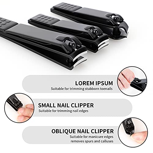 Aogeili Nail Clippers Set, Sharp Stainless Steel Fingernail & Toenail Clippers, Black Nail Cutter, Perfect 3 PCS Black Nail Cutter for Men and Women. - size: Large/Small/Oblique