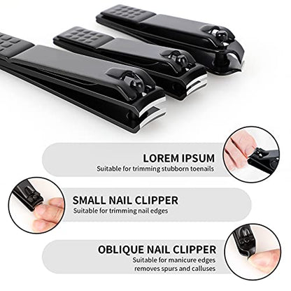 Aogeili Nail Clippers Set, Sharp Stainless Steel Fingernail & Toenail Clippers, Black Nail Cutter, Perfect 3 PCS Black Nail Cutter for Men and Women. - size: Large/Small/Oblique
