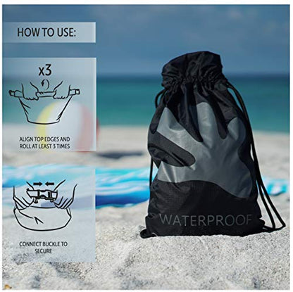 geckobrands Embark 10L Drawstring Backpack – Waterproof, Lightweight Dry Bag for Beach, Hiking, and Light Water Activities - color: Hunter Green/White