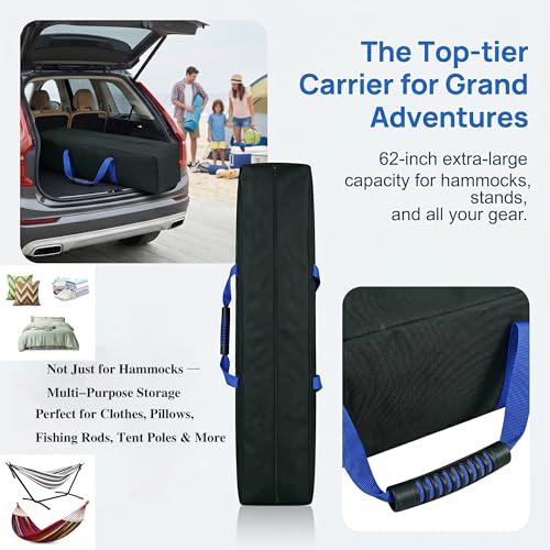 Hammock Storage Bag Heavy Duty Waterproof, 62''L x 10''W", Portable Steel Hammock Stand Carrying Bag with Zipper Closure, Black