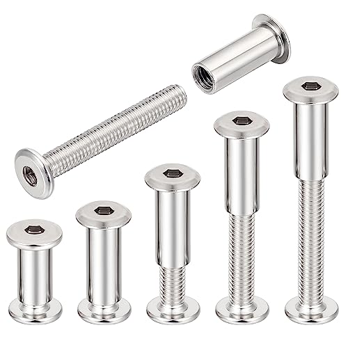100 Sets Silver M6x40mm Furniture Bolts Metric Hex Screw Bit Set Metal Deck Screws for Furniture Screw Socket Cover Wood Socket Cap Bolt Kit - size: M6x40mm