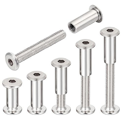 100 Sets Silver M6x40mm Furniture Bolts Metric Hex Screw Bit Set Metal Deck Screws for Furniture Screw Socket Cover Wood Socket Cap Bolt Kit - size: M6x40mm
