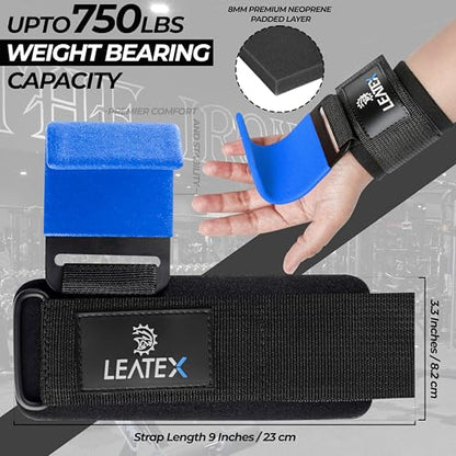 Weight Lifting Hooks (Pair) for Deadlifts, Pull Ups, Rows & Shrugs - Anti-Rip Nylon Strap Hand Grips with Thick Wrist Padding - Heavy Duty Wrist Straps for Weightlifting & Gym Workouts - color: Blue Black