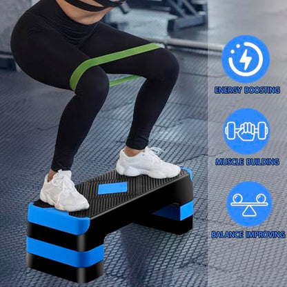 HomGarden Adjustable Workout Aerobic Stepper in Fitness & Exercise Step Platform Trainer Stepper w/Risers Adjust 4"-6''-8'' - color: Blue