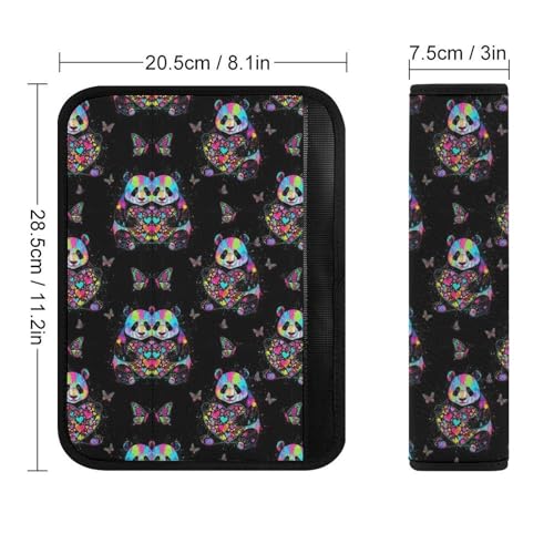 2 Pack Colorful Splatter Panda Holding Heart Black Seat Belt Shoulder Pad Breathable Shoulder Harness Cover for Child, All Vehicles, Neck and Shoulder Support - color: Pattern 743