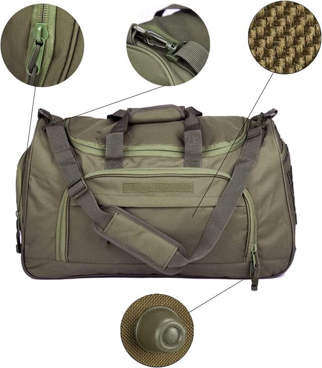 Gym Bag for Women & Men Tactical Duffle Military Weekender Travel Work Out Bags Lightweight Waterproof Sports Tote Shoe Pocket - color: Green
